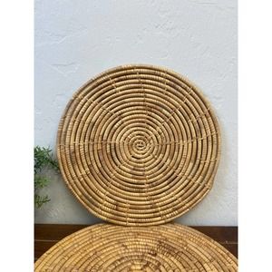 Pair of Round Rattan Boho Cottagecore Placemats